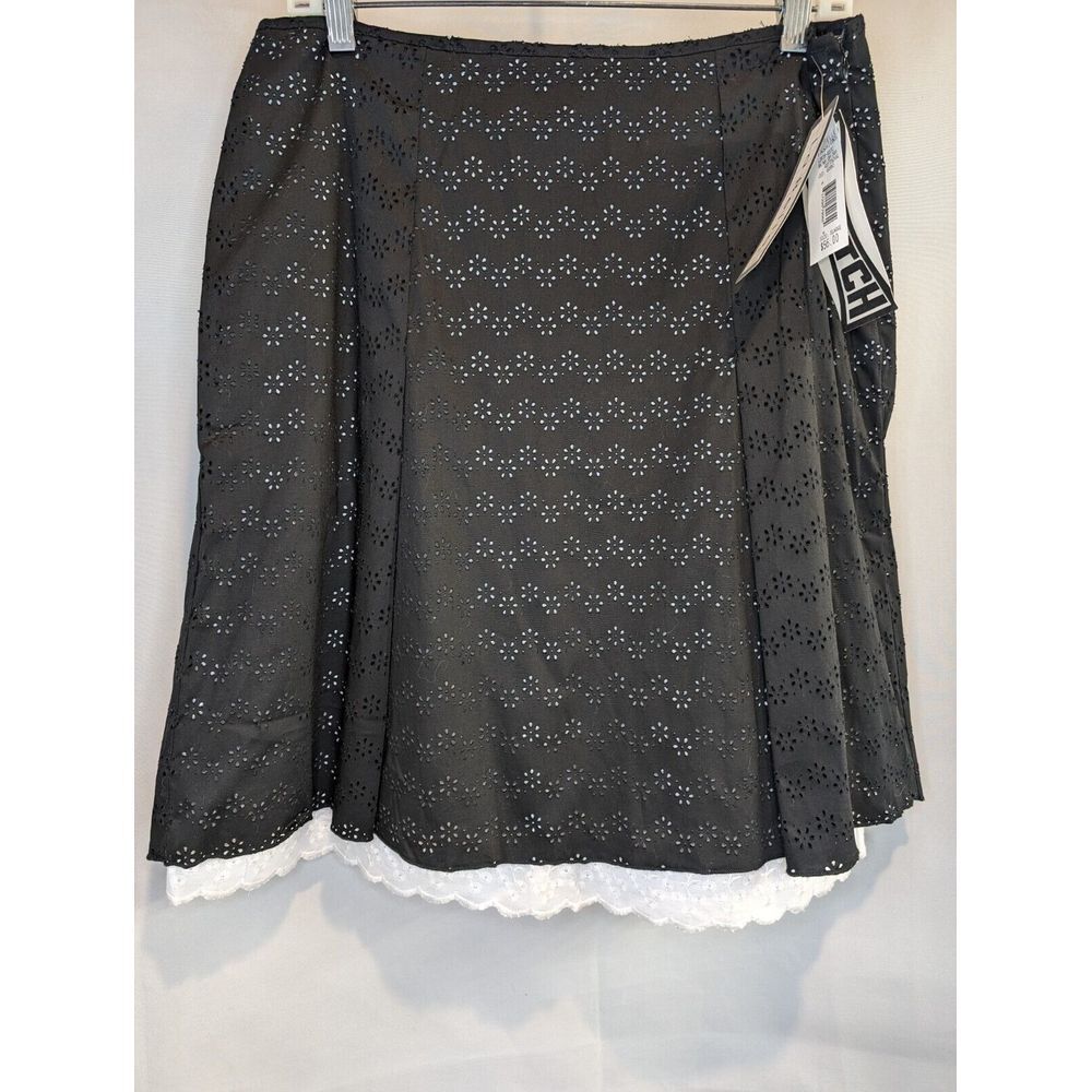 NWT Vintage La Belle Fashions Black‎ And White Flower Skirt Gottshal Women's XL